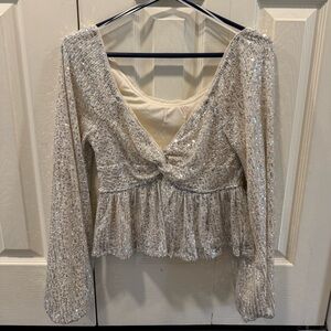 Francesca's Silver Sequin Babydoll Top NEVER WORN! NWOT